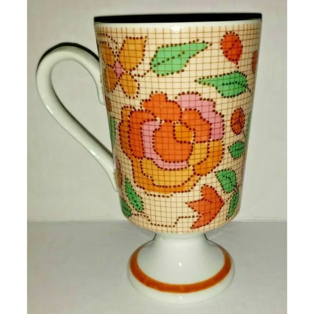 Vintage Coffee Cup Mug Tapestry Avant Garde Collection Flowers Pedestal Base